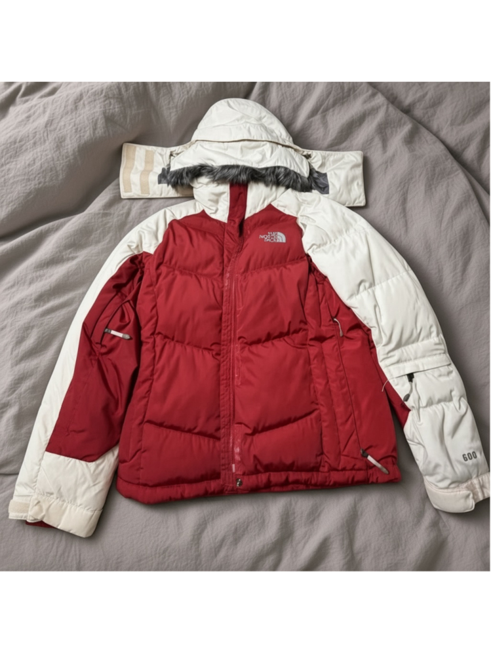 THE NORTH FACE 600 Down Ski Jacket Red Cream Puffer Parka Recco Winter Coat